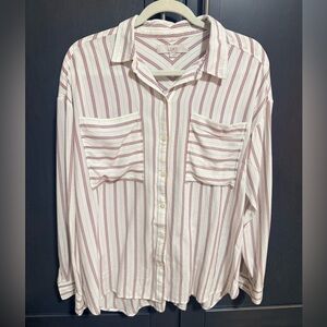 LOFT Cream and Red Striped Shirt